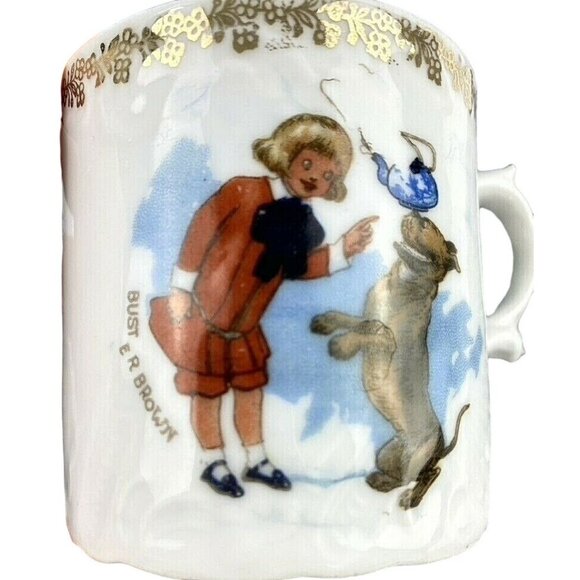 Vintage Buster Brown Child's Porcelain Cup Mug Advertisement Gold Trim 2.75" Hig - Picture 6 of 8